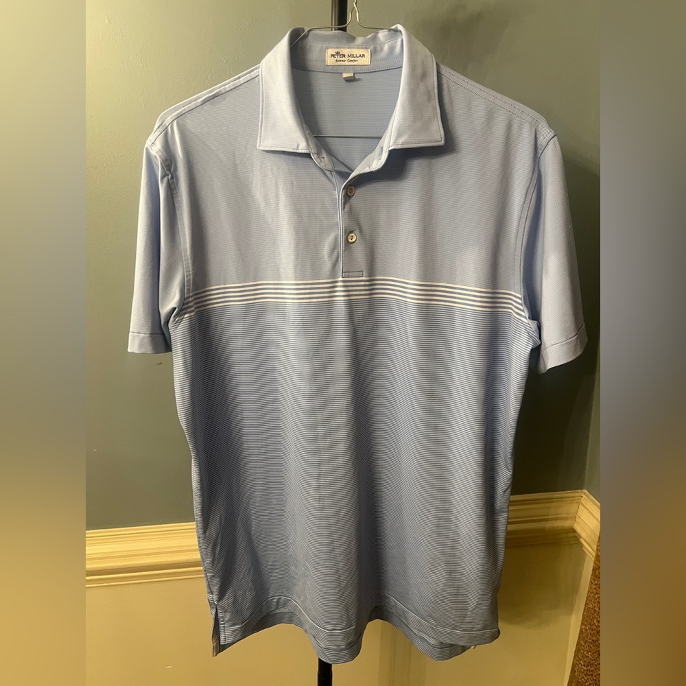 Peter Millar Light Blue Striped Polo Shirt